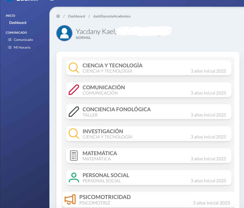 AcademicPrime — Dashboard docente cursos